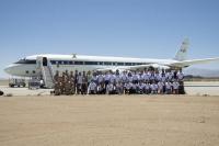 NASA flight crew, SARP students and mentors pose in front of the DC-8 on June 21, 2022.