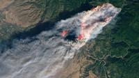 An image of the Camp Fire on Nov. 8 from the Landsat 8 satellite. Credits: USGS/NASA/Joshua Stevens