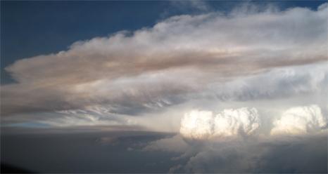 Smoke and clouds seen from an airplane