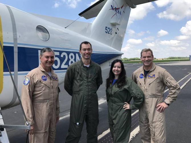 NASA's Kurt Blankenship, Matt Kowaleski, Laura Judd and Taylor Thorson are conducting science flights on NASA Langley's UC-12 aircraft as part of the Lake Michigan Ozone Study. Credits: NASA