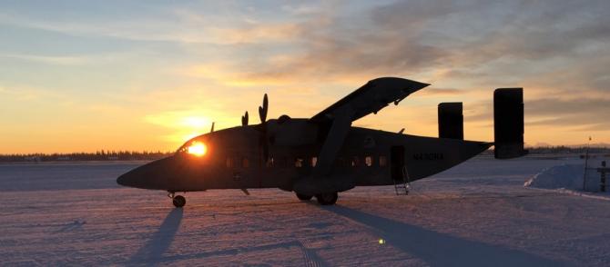 The NASA C-23 Sherpa aircraft used in the CARVE field program, loading at dawn for one of the final flights. Credits: NASA/JPL-Caltech