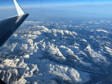 The C-20A aircraft, based at NASA’s Armstrong Flight Research Center in Edwards, California, flies over the Sierra Nevada Mountains in California for the Dense UAVSAR Snow Time (DUST)