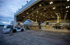 The P-3 research plane leaving its hangar at NASA's Wallops Flight Facility in Virginia. Patrick Black/NASA