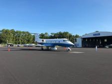 NASA’s G-III aircraft staged operations from Gainesville, Florida. The UAVSAR pod is located at the bottom of the aircraft’s fuselage. Credits: NASA/Samuel Choi