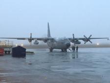 NASA's C-130H Hercules airborne laboratory spins down it's engines in St. John's, Newfoundland, after a 10-hour flight over the North Atlantic. Credits: NASA/Rich Moore