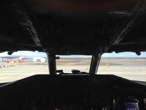 View out of the DC-8 cockpit.