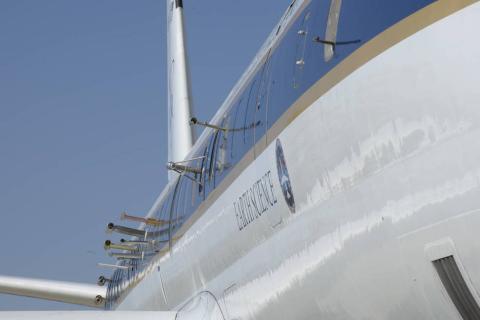 Probes on the outside of NASA's DC-8 aircraft to collect atmospheric samples. The DC-8 aircraft will be outfitted with 20 instruments for the ATom mission. Credits: NASA