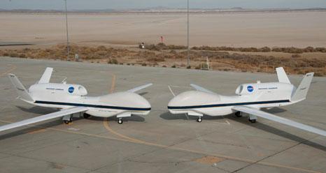  NASA's two Global Hawks line up nose-to-nose on the ramp at NASA's Dryden Flight Research Center