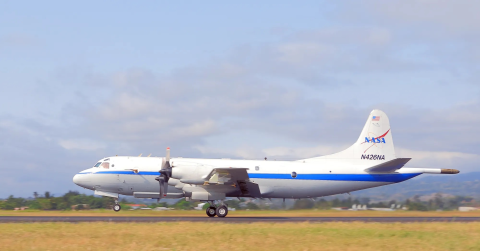 Two NASA aircraft, including the P-3 shown here, will be flying over Baltimore, Philadelphia, Virginia and California between June 17 and July 2, to collect data on air pollutants and greenhouse gas emissions. Credit: (NASA/ Zavaleta)