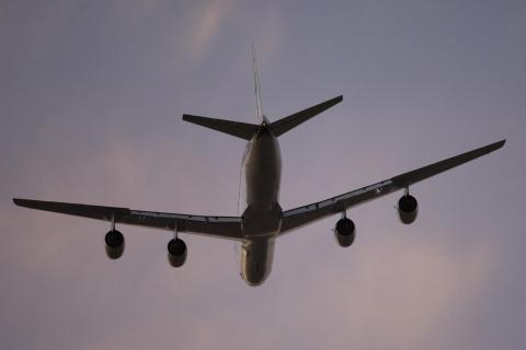 The NASA DC-8 aircraft lifts off on a flight from U.S. Air Force Plant 42 in Palmdale, California, at sunset. The DC-8 is based at NASA’s Armstrong Flight Research Center Building 703, which is located on Plant 42. NASA/Carla Thomas