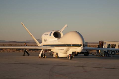 NASA's Global Hawk being prepared for deployment to Florida to study Hurricane Matthew. Credits: NASA Photo / Lauren Hughes