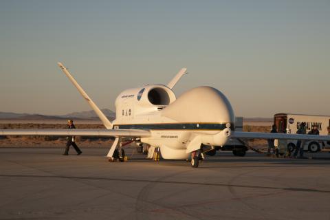 NASA’s Global Hawk being prepared at Armstrong to monitor and take scientific measurements of Hurricane Matthew in 2016.