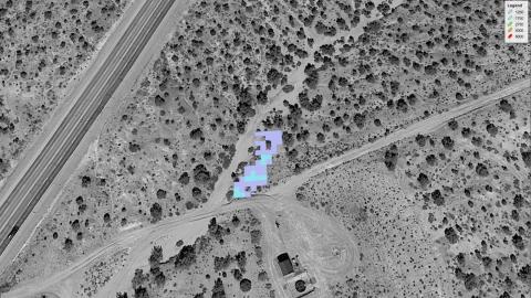 An example of a methane plume observation by NASA’s AVIRIS-NG spectrometer instrument. This plume was confirmed by JPL’s ground team to be caused by a leaking pipeline. The leak was reported to the pipeline operating company, which shut down the pipeline and repaired it. Credits: NASA/JPL-Caltech