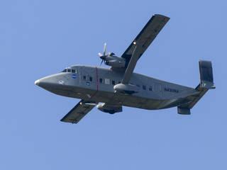 NASA’s C-23 Sherpa collects ozone data as it flies over Langley. Credits: NASA/David C. Bowman