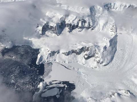 Sea ice forming off the edge of Nobile Glacier on the Antarctic Peninsula during Operation IceBridge’s first flight of the 2017 Antarctic campaign, on Oct, 29, 2017. Credits: NASA/Nathan Kurtz