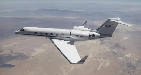 G-IV airplane flies over Antelope Valley, California during June 2024