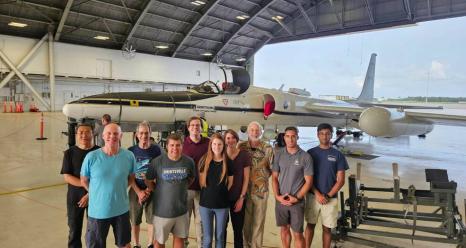 The joint team that worked on the Airborne Lightning Observatory for Fly’s Eye GLM Simulator (FEGS) and Terrestrial gamma-ray flashes (ALOFT) field campaign takes a break in front of NASA Armstrong’s ER-2 aircraft following its safe return from a mission on July 24. The ALOFT field campaign spent 30 days studying gamma-ray glows and flashes produced from the electric fields of thunderclouds. Credits: NASA